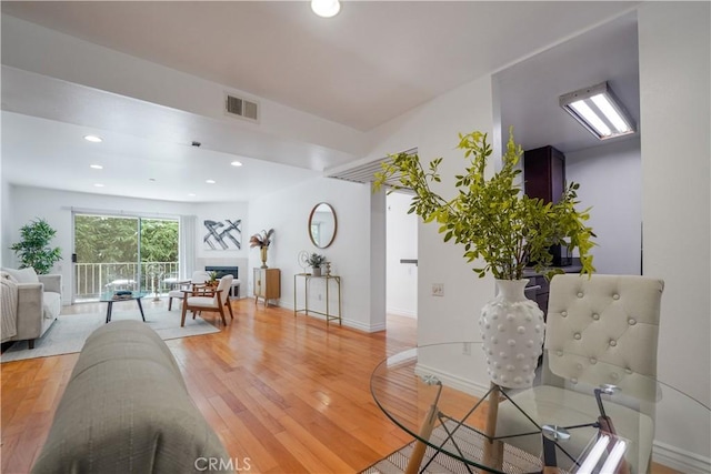 living room with light wood-type flooring