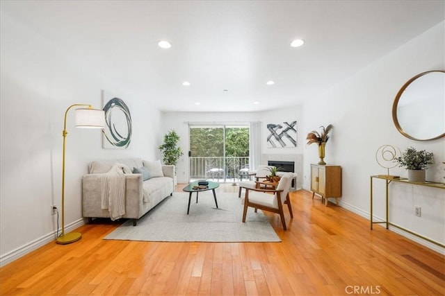 living room with light hardwood / wood-style flooring