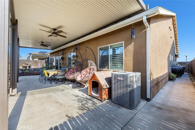 view of patio / terrace featuring central AC and ceiling fan