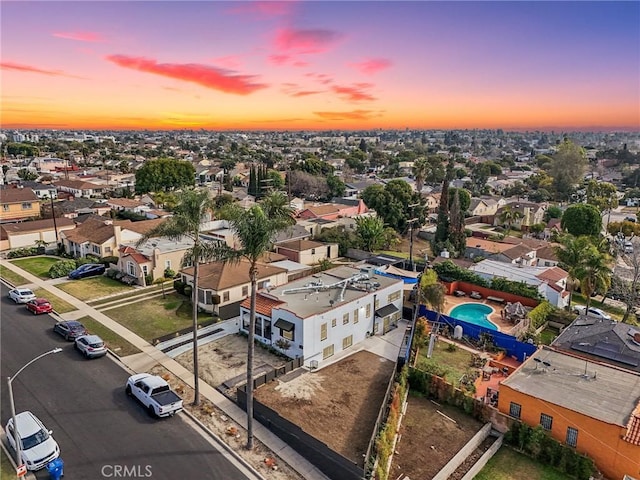 view of aerial view at dusk