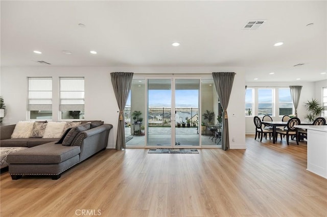 living room with light wood-type flooring