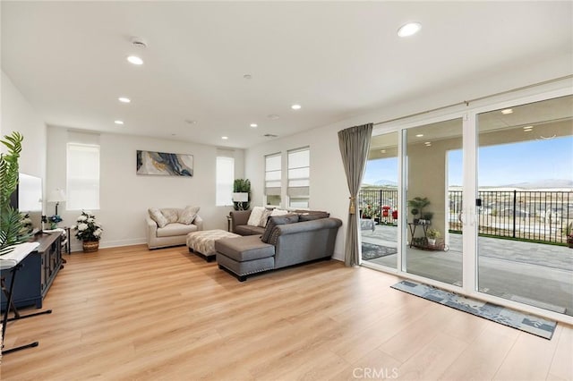 living room featuring light wood-type flooring