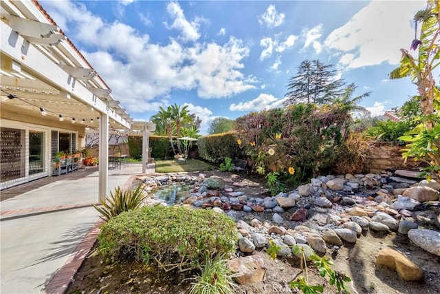 view of yard featuring a patio and a pergola