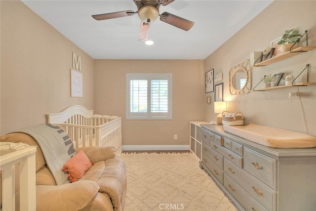 bedroom featuring ceiling fan