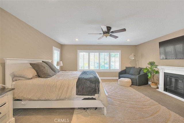 bedroom with carpet flooring and ceiling fan