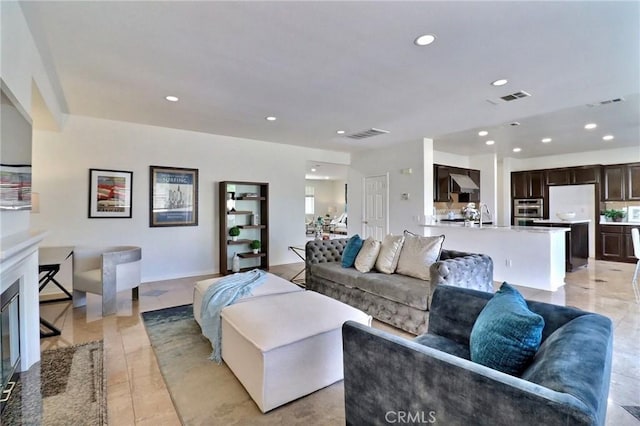 living room with sink