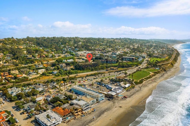aerial view featuring a beach view and a water view