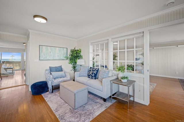 1562 Camino Del Mar Unit 440, Del Mar, CA 92014 - living room featuring hardwood / wood-style floors and crown molding