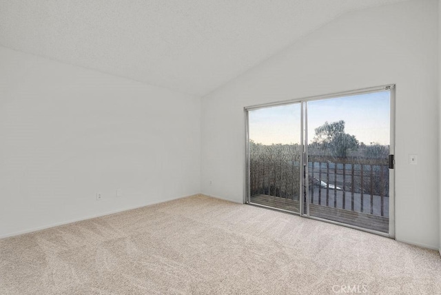 spare room with lofted ceiling and carpet floors