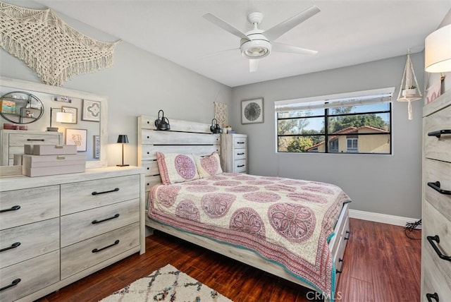 bedroom featuring ceiling fan and dark hardwood / wood-style flooring