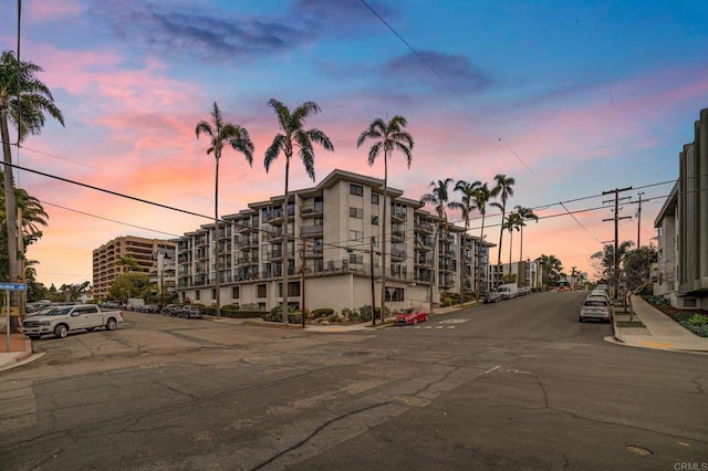 view of property at dusk