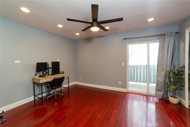 1745 N Winery Ave Unit 102, Fresno, CA 93703 - office space with a ceiling fan, recessed lighting, baseboards, and wood finished floors