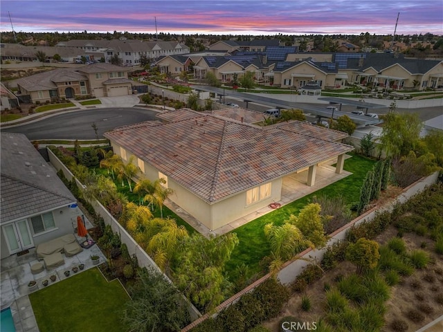 view of aerial view at dusk