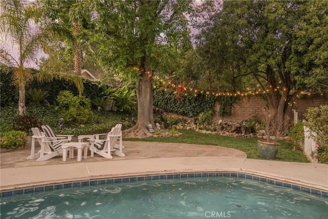 view of swimming pool featuring a patio area