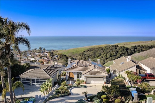 aerial view with a water view