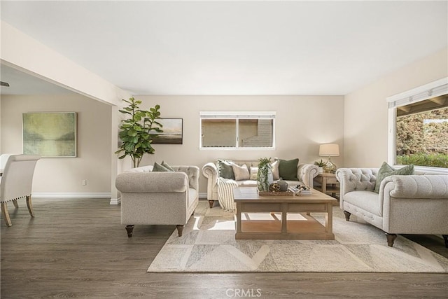 living room with hardwood / wood-style flooring