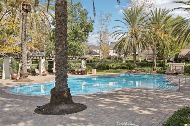 view of pool with a patio area and a pergola