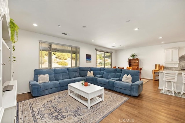 living room with light wood-type flooring