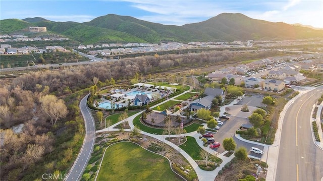 drone / aerial view with a mountain view