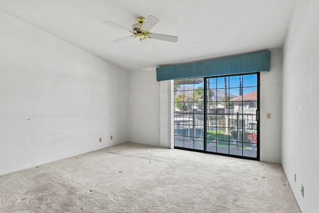 spare room featuring ceiling fan and carpet floors