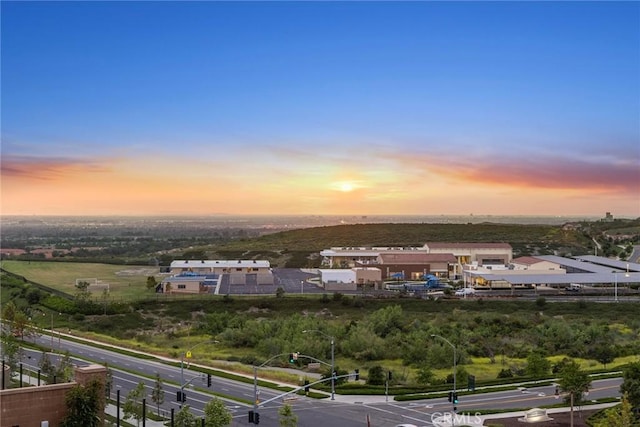 view of aerial view at dusk