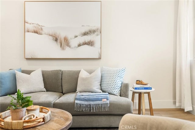 living room featuring baseboards and wood finished floors