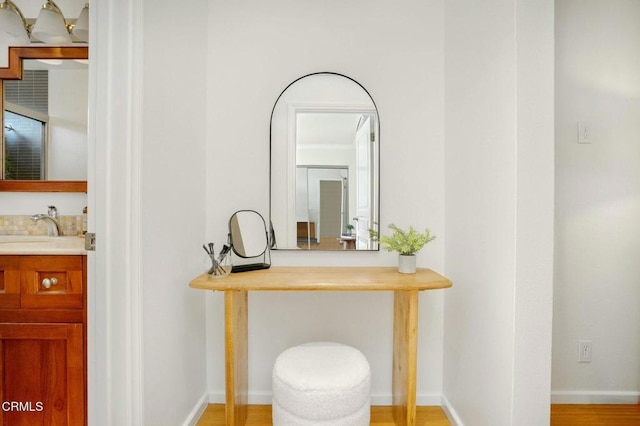 details featuring hardwood / wood-style flooring and sink