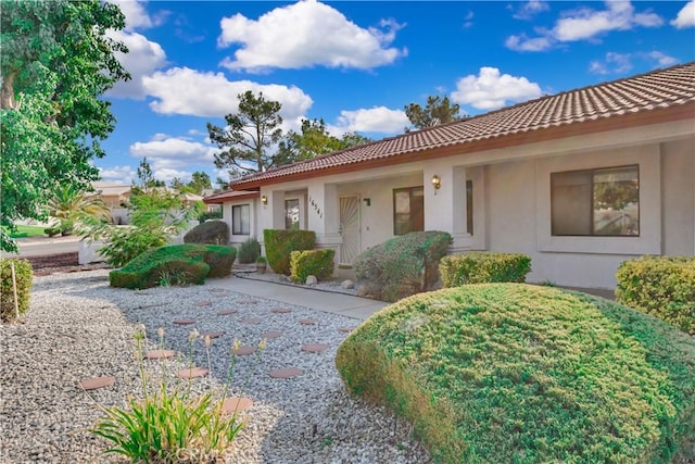 view of front of house featuring a tile roof and stucco siding