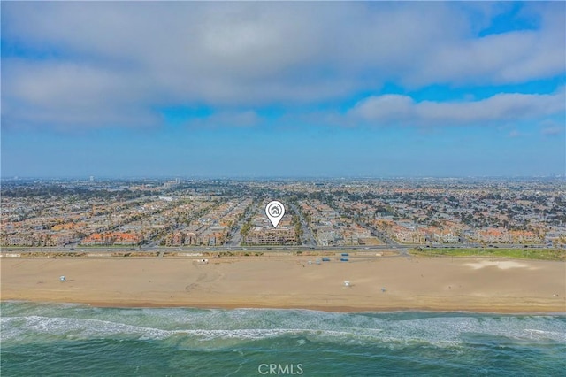 aerial view featuring a beach view and a water view