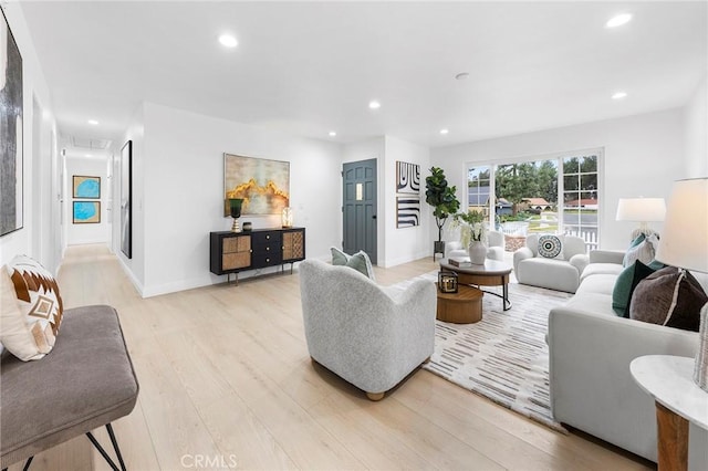 living room featuring light wood-type flooring