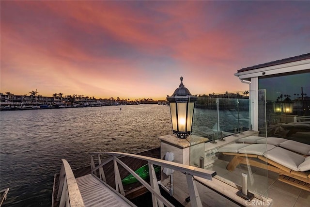 dock area featuring a water view