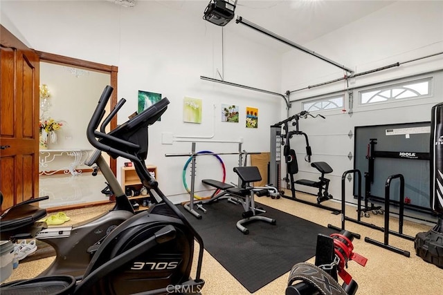 exercise room featuring a garage