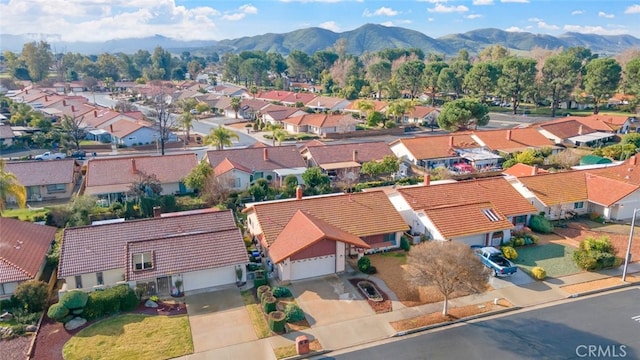 birds eye view of property featuring a mountain view