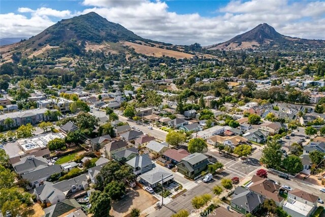 birds eye view of property featuring a mountain view