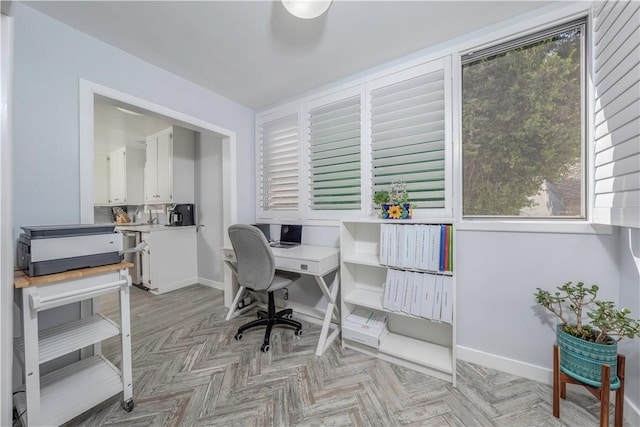 office featuring light parquet flooring