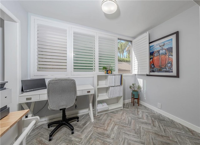 office area with parquet floors