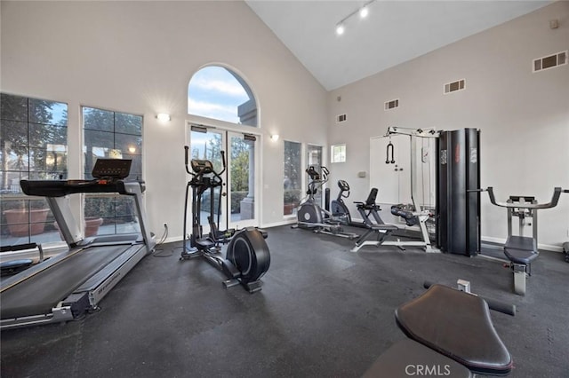 gym with lofted ceiling