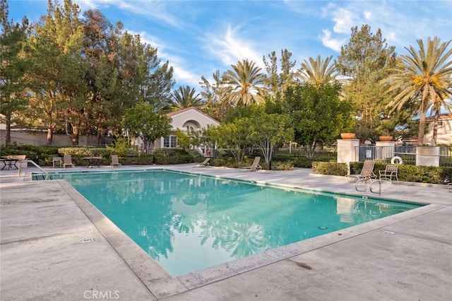 view of swimming pool with a patio area