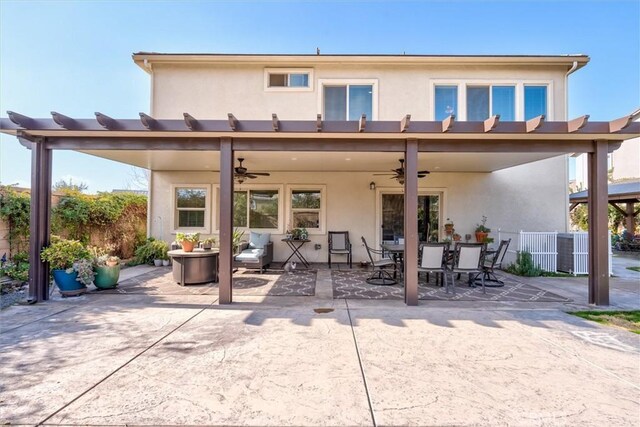 315 Timberline Way S, Madera, CA 93636 - rear view of house featuring stucco siding, a ceiling fan, a patio, and outdoor dining space