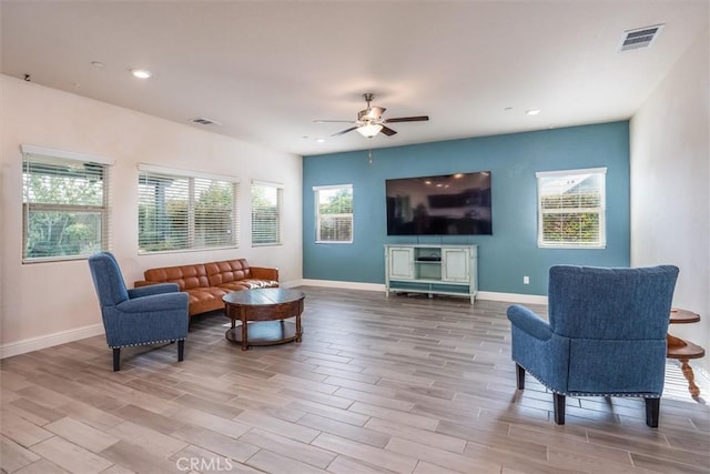315 Timberline Way S, Madera, CA 93636 - living area featuring ceiling fan, wood finished floors, baseboards, and recessed lighting