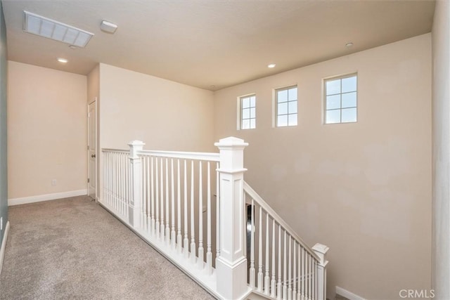 315 Timberline Way S, Madera, CA 93636 - hallway featuring an upstairs landing, carpet, baseboards, and recessed lighting