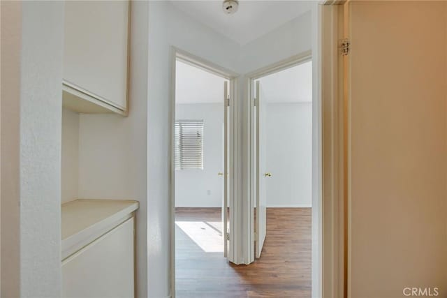 hallway with wood-type flooring