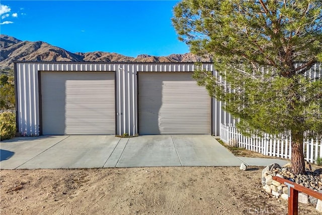 garage with a mountain view