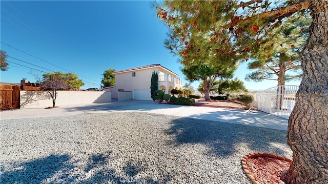 exterior space with a garage