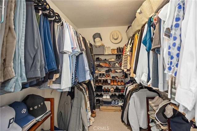 walk in closet with carpet