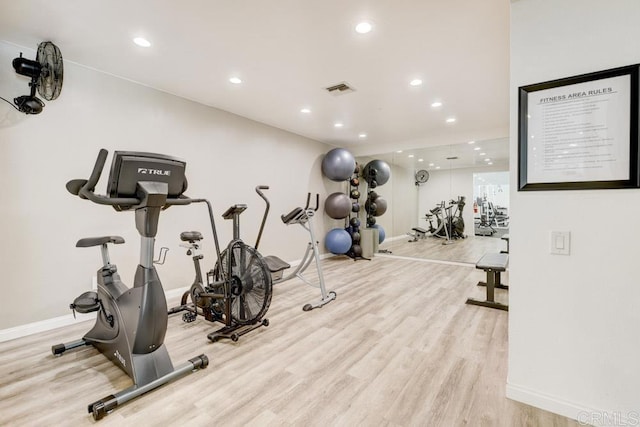 5708 Baltimore Dr Unit 376, La Mesa, CA 91942 - gym featuring visible vents, baseboards, recessed lighting, and wood finished floors