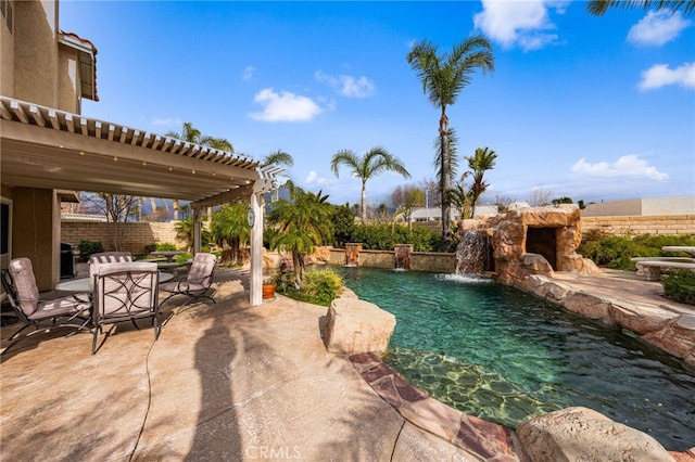 view of pool featuring a pergola and a patio