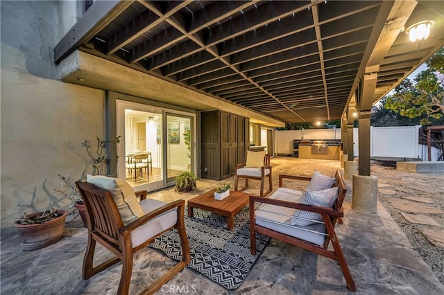 23216 Park Esperanza, Calabasas, CA 91302 - view of patio featuring a jacuzzi, fence, and an outdoor living space