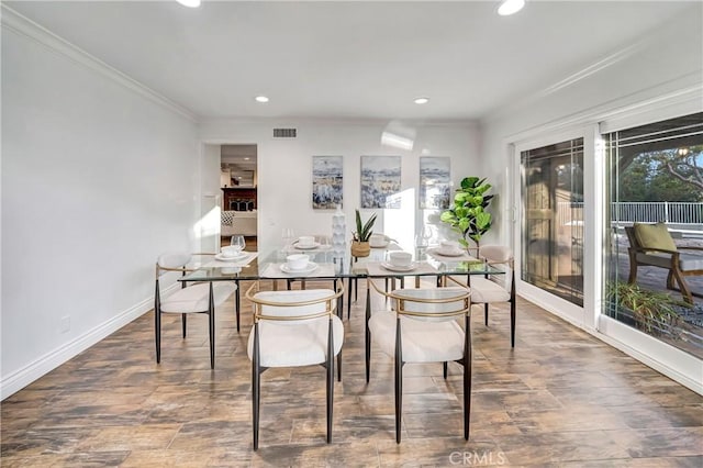 23216 Park Esperanza, Calabasas, CA 91302 - dining room featuring ornamental molding, recessed lighting, baseboards, and wood finished floors