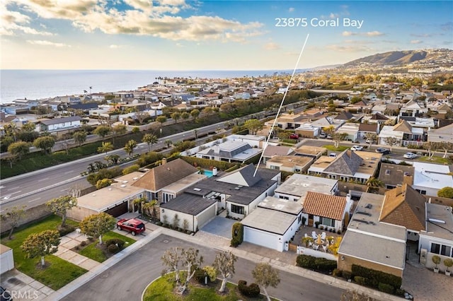 aerial view featuring a water view